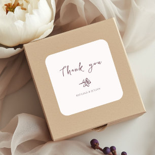 Blush White & Burgundy Elegant Floral Wedding Square Sticker