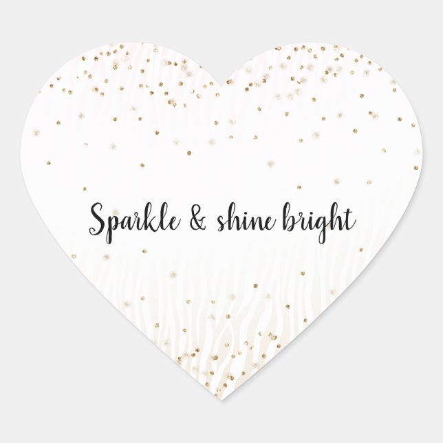 Blush White Cream Zebra Gold Confetti Sparkle     Heart Sticker (Front)