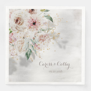 Blush White Dahlias Peony Floral Shadow Paper Dinn Napkin