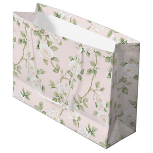 Blush White Floral Bridal Shower Large Gift Bag