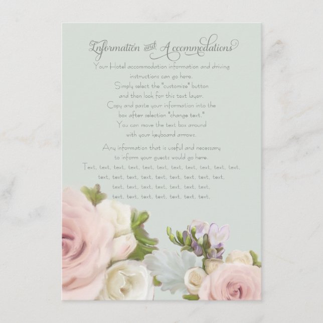 Blush White Floral Dusty Rose Bouquet Details Card (Front)