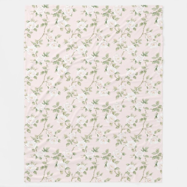 Blush White Floral   Fleece Blanket (Front)