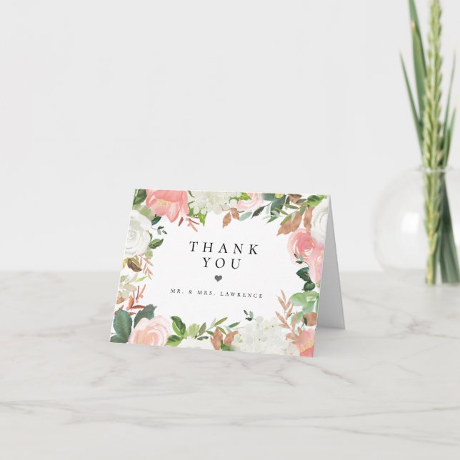 Blush White Floral Mariage Photo Carte de remercie (Devant)