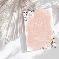 Blush & White Floral Watercolor Sweet 16