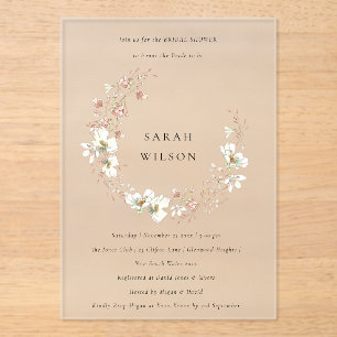 Blush White Floral Wreath Bridal Shower Invite Acrylic Invitations
