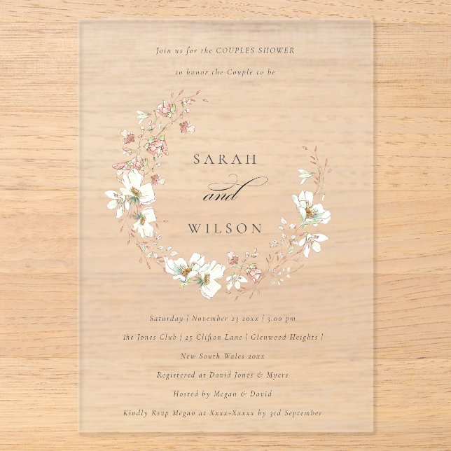 Blush White Floral Wreath Couples Invitation de do (Recto)