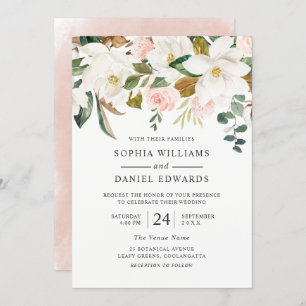 Blush & White Florals Elegant Modern Wedding Invitation