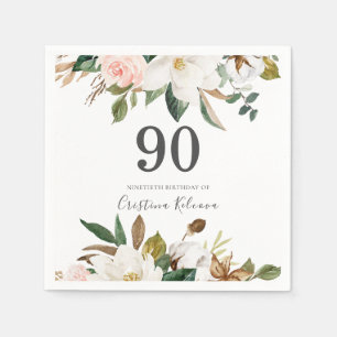 Blush & White Flowers 90th Birthday Party Napkin