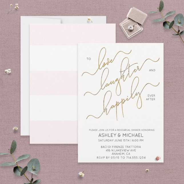 Blush White Gold Script Rehearsal Dinner Invite (Creator Uploaded)