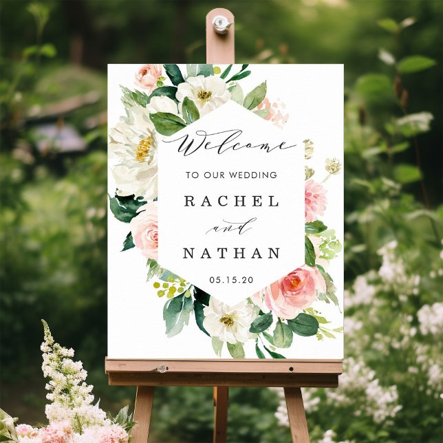 Blush White Hexagon Frame Wedding Welcome Sign (Creator Uploaded)