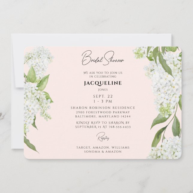 Blush White Hydrangeas Bridal Shower II Invitation (Front)