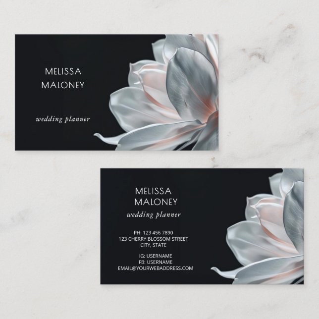 Blush White Magnolia Black Business Card (Front/Back)