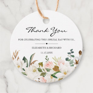 Blush White Magnolia Floral Wedding Favour Tags