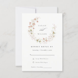 Blush White Meadow Floral Wreath Wedding RSVP Card