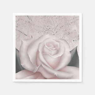 Blush White Rose Glam Modern Marble Bridal Shower Napkin