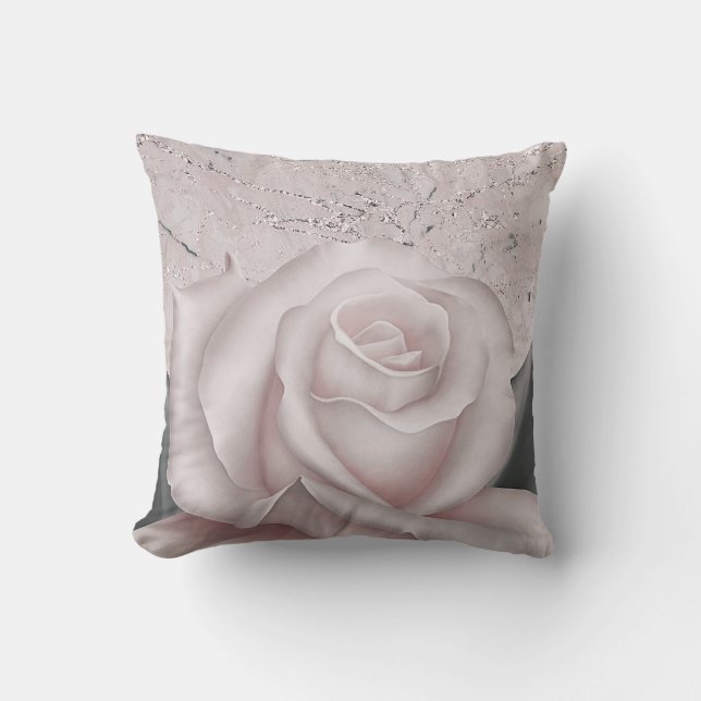 Blush White Rose Glam Modern Marble Shabby Chic Throw Pillow (Front)