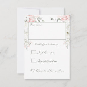 Blush & White Roses Floral Garden Wedding Return RSVP Card