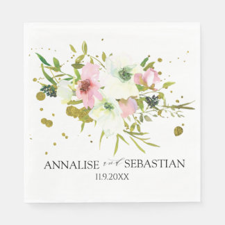 Blush & White roses with gold splashes   Napkin