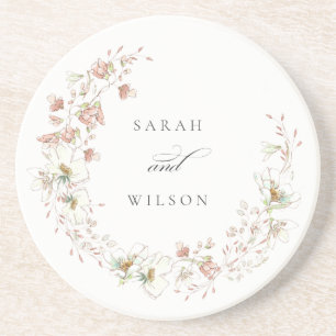 Blush White Rustic Meadow Floral Wreath Wedding Coaster