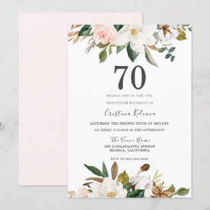 Blush & White Watercolor Flowers 70th Birthday Invitation