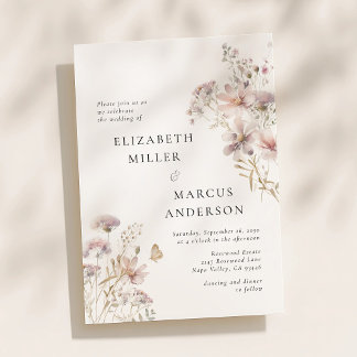 Blush Wildflower Boho Garden Floral Wedding Invitation