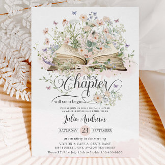 Blush Wildflower Books New Chapter Bridal Shower Invitation