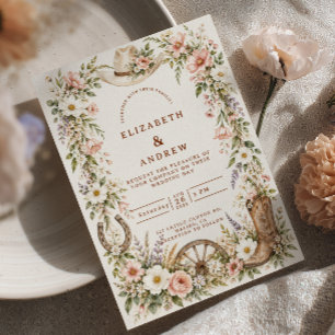 Blush Wildflower Cowboy Western Wedding Invitation
