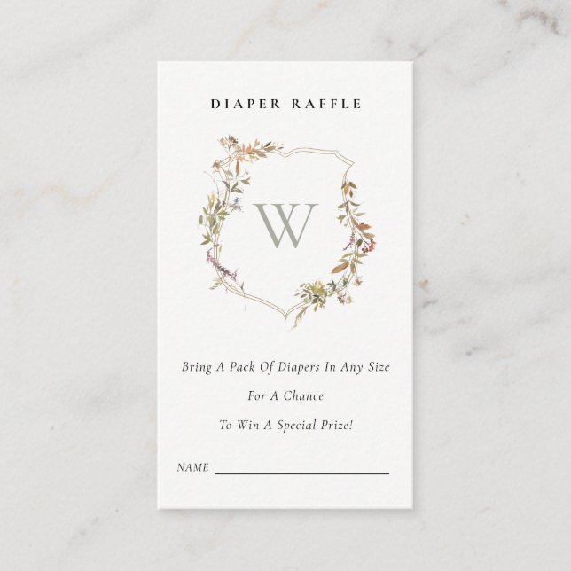 Blush Wildflower Crest Diaper Raffle Baby Shower Enclosure Card (Front)