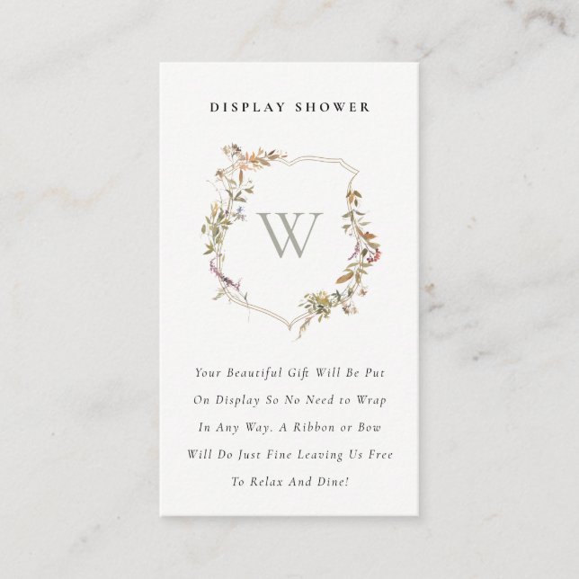 Blush Wildflower Crest Display Shower Baby Shower Enclosure Card (Front)