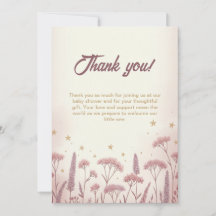Blush Wildflower Rustic Baby Shower Thank You Card