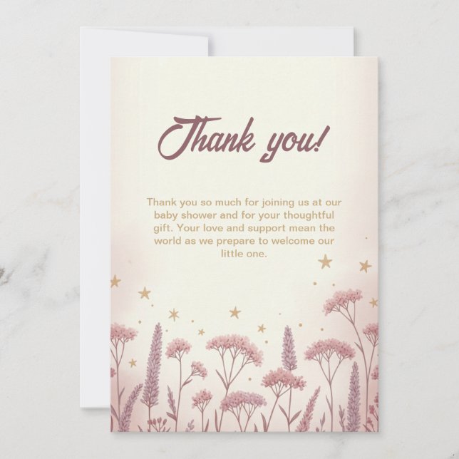 Blush Wildflower Rustic Baby Shower Thank You Card (Front)