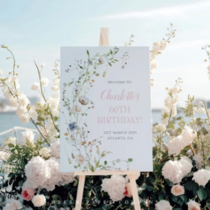 Blush Wildflowers 60th Birthday Welcome Poster