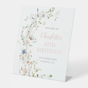Blush Wildflowers 90th Birthday Welcome Pedestal Sign