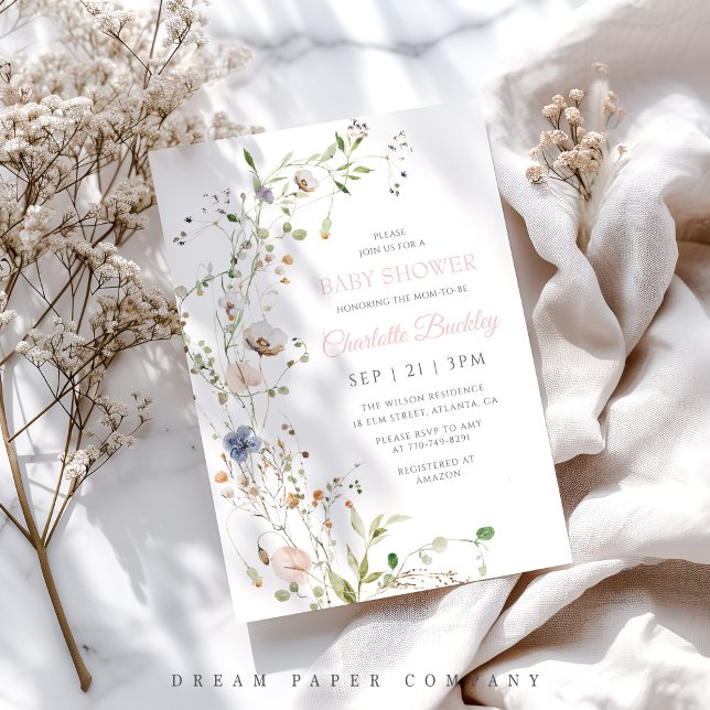 Blush Wildflowers Baby Shower Invitation (Creator Uploaded)