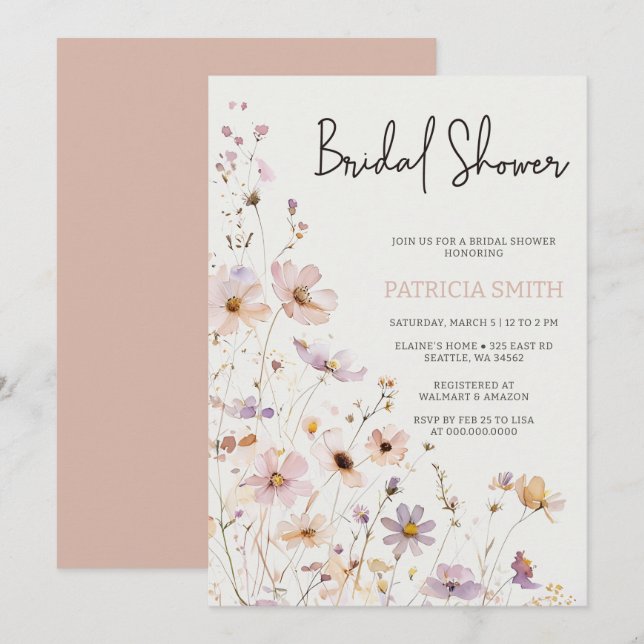 Blush Wildflowers Bridal Shower Invitation (Front/Back)