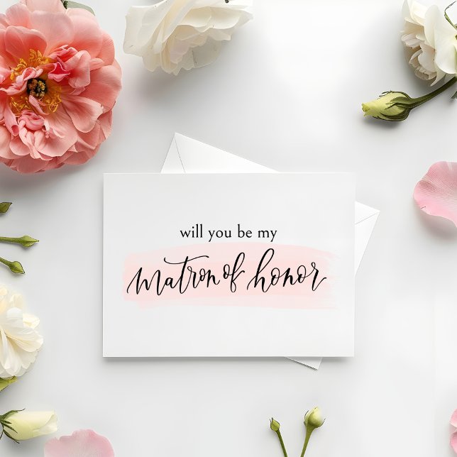 Blush Will you be my Matron of Honour Proposal Car Thank You Card (Matron of Honor Proposal Card | Watercolor & Calligraphy design | Sweet/Chic Way to Pop the question)