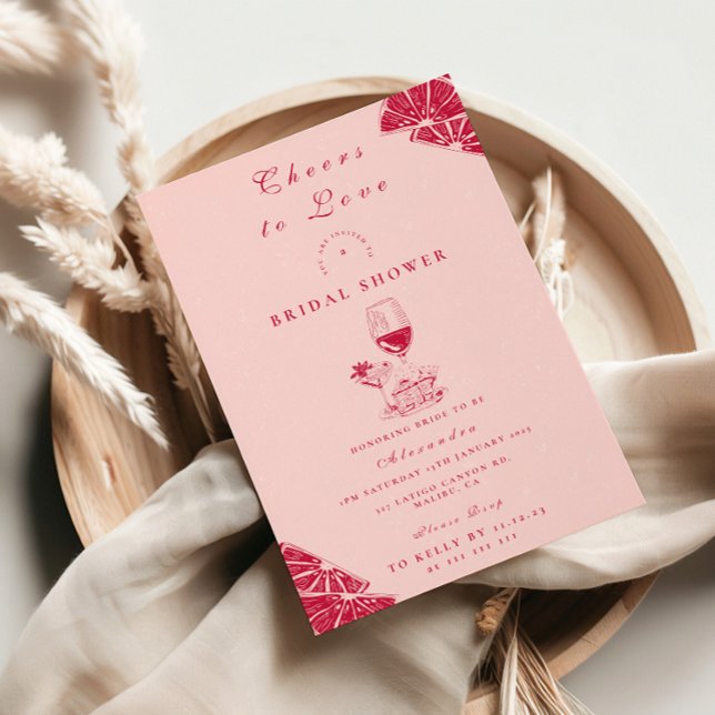 Blush Wine Citrus Bridal Shower Invitation (Creator Uploaded)