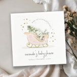 Blush Winter Sleigh Its Cold Outside Baby Shower Napkin<br><div class="desc">Sleigh Winter Baby it's Cold outside Theme Collection.- it's a cute pastel watercolor Illustration of blush pink gold sleigh filled with Christmas pine tree, gifts and winter berries with classy gold star frame and snowfall in the background. Perfect for your little ones winter birthday party. It’s very easy to customize,...</div>