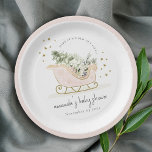 Blush Winter Sleigh Its Cold Outside Baby Shower Paper Plate<br><div class="desc">Sleigh Winter Baby it's Cold outside Theme Collection.- it's a cute pastel watercolor Illustration of blush pink gold sleigh filled with Christmas pine tree, gifts and winter berries with classy gold star frame and snowfall in the background. Perfect for your little ones winter birthday party. It’s very easy to customize,...</div>