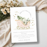 Blush Winter Sleigh Its Cold Outside Baby Shower  Thank You Card<br><div class="desc">Sleigh Winter Baby it's Cold outside Theme Collection.- it's a cute pastel watercolor Illustration of Blush pink gold sleigh filled with Christmas pine tree, gifts and winter berries with classy gold star frame and snowfall in the background. Perfect for your little ones winter birthday party. It’s very easy to customize,...</div>