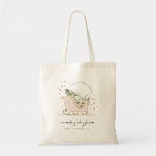Blush Winter Sleigh Its Cold Outside Baby Shower Tote Bag
