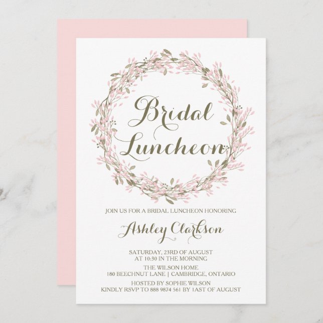 Blush Winter Wreath Bridal Luncheon Invitation (Front/Back)