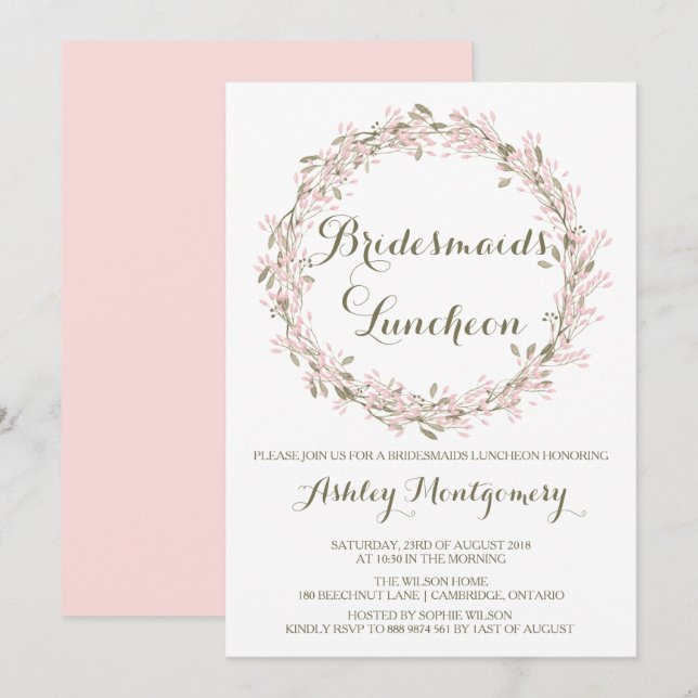 Blush Winter Wreath Bridesmaids Luncheon Invite (Front/Back)
