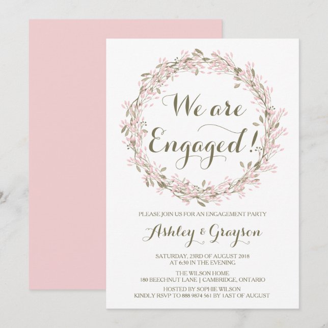 Blush Winter Wreath Engagement Party Invitation (Front/Back)
