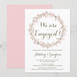 Blush Winter Wreath Engagement Party Invitation