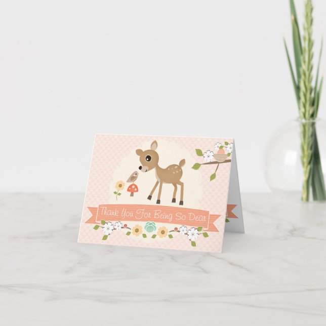 BLUSH WOODLAND DEER BABY SHOWER CARTE DE REMERCIEM (Devant)