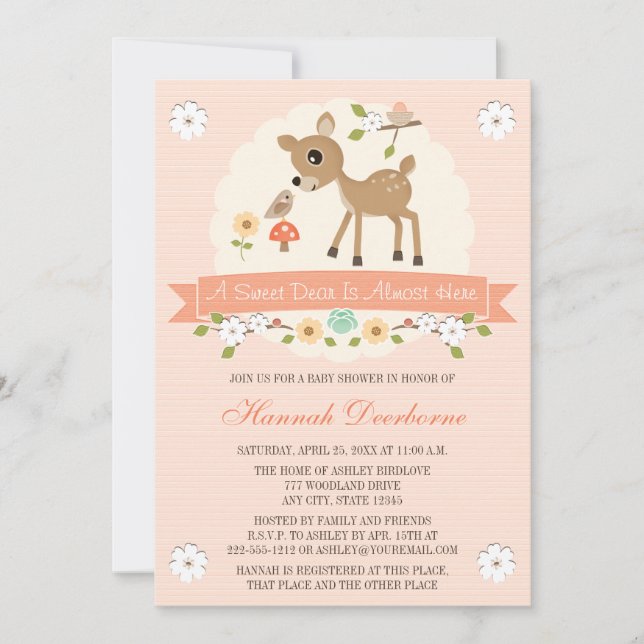 BLUSH WOODLAND DEER BABY SHOWER INVITATIONS (Front)