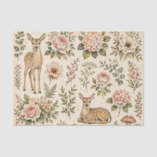 Blush Woodland Deer Decoupage, Cottagecore Floral Tissue Paper