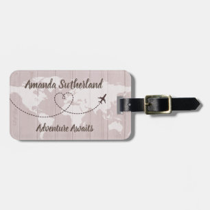 Blush Word Map Adventure Await Custom name Luggage Tag