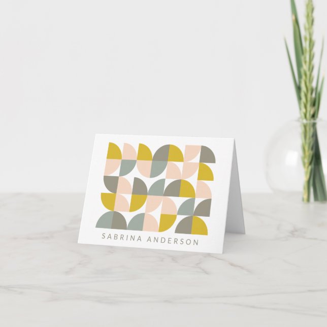 Blush Yellow and Grey Geometric Personalized  Note Card (Front)